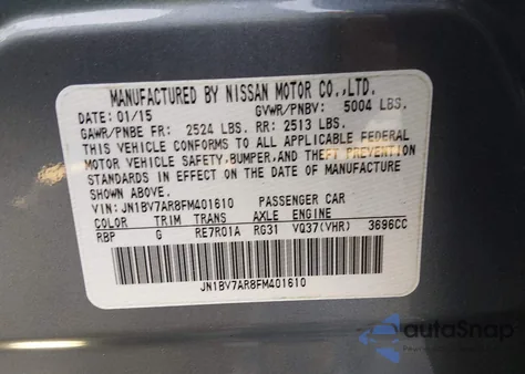 2015 Infiniti Q50 z USA, uszkodzony, nr VIN JN1BV7AR8FM401610